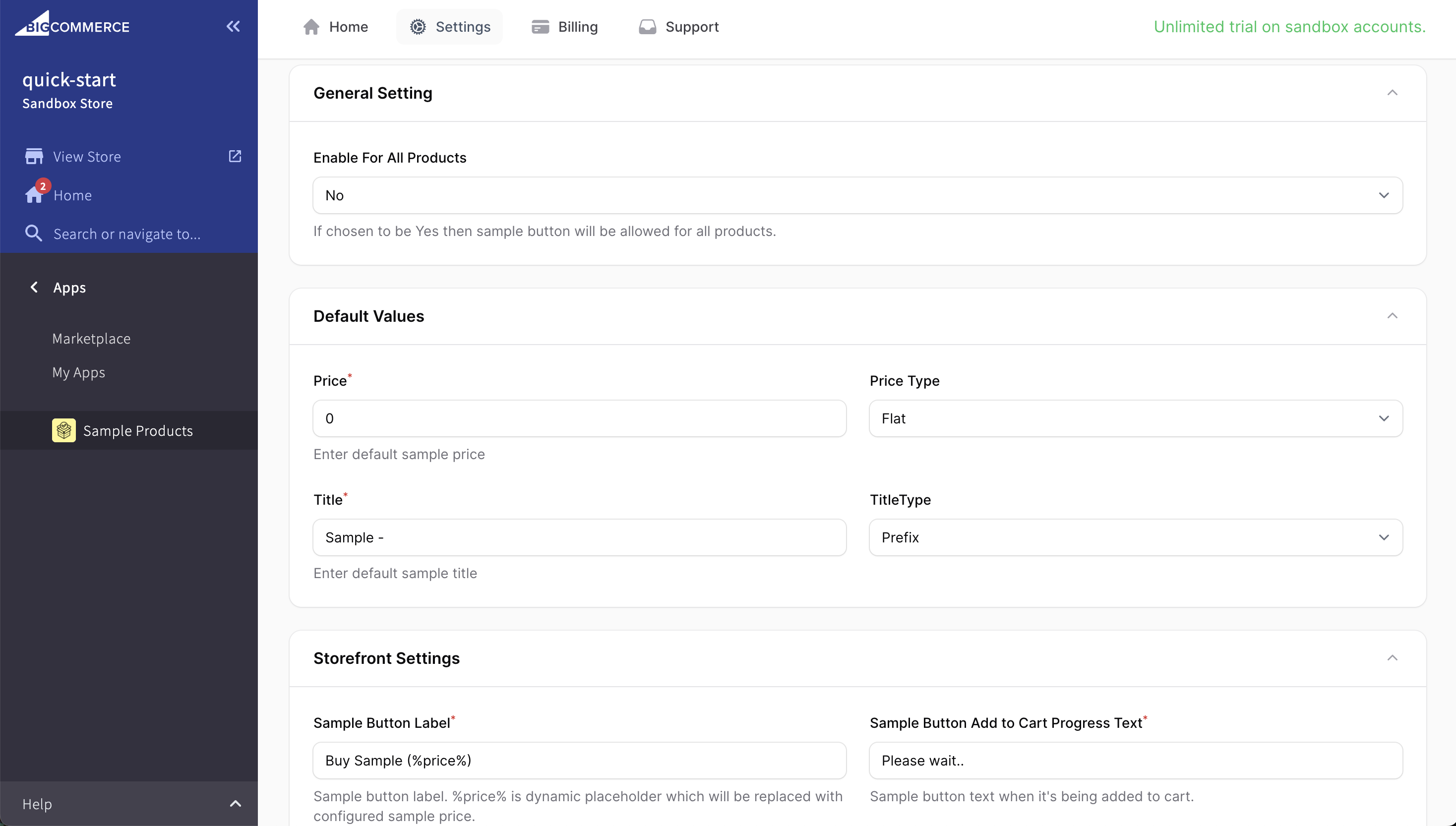 Sample Products BigCommerce App User Guide
